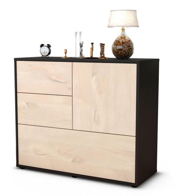 Sideboard Deanna | Korpus Anthrazit | Front in Zeder Holz Optik | 92x79x35cm (BxHxT)