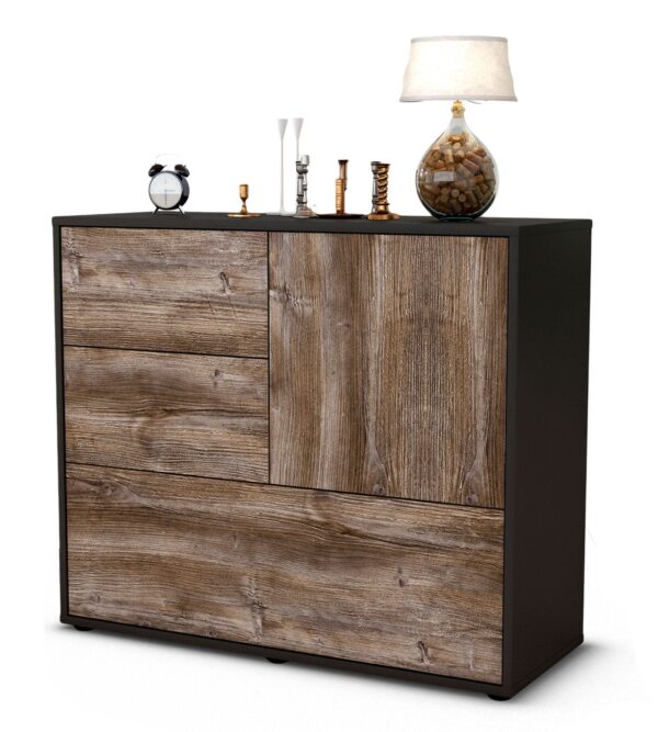 Sideboard Deanna | Korpus Anthrazit | Front in Treibholz Holz Optik | 92x79x35cm (BxHxT)