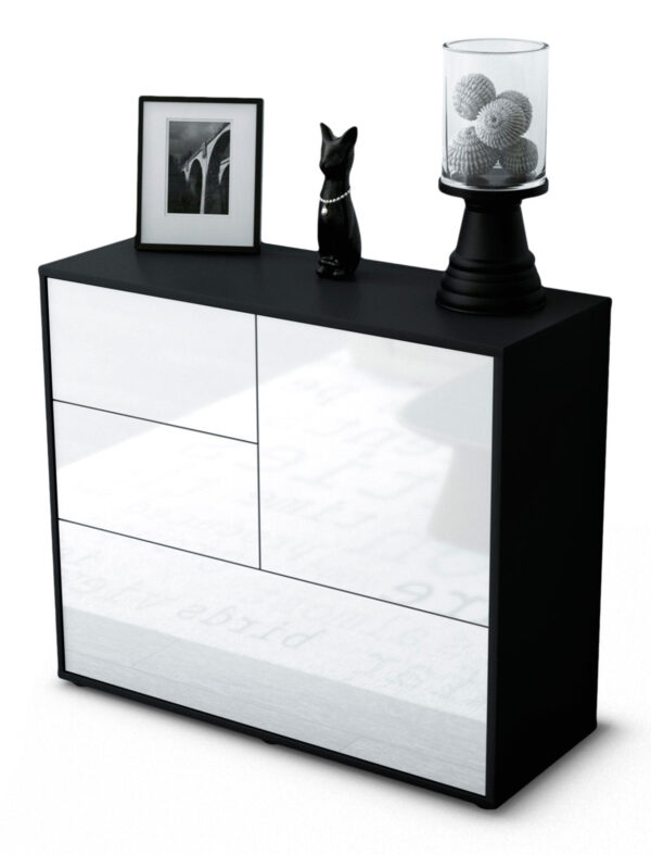 Sideboard Deanna | Korpus Anthrazit | Front in Hochglanz Weiß | 92x79x35cm (BxHxT)