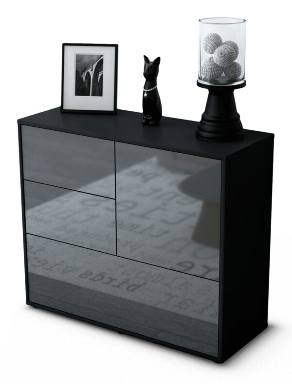 Sideboard Deanna | Korpus Anthrazit | Front in Hochglanz Grau | 92x79x35cm (BxHxT)