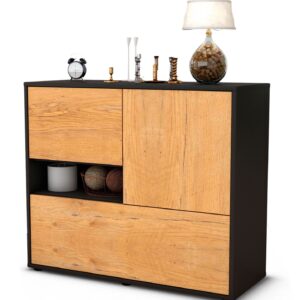 Sideboard Debora | Korpus Anthrazit | Front in Eiche Holz Optik | 92x79x35cm (BxHxT)