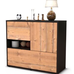 Sideboard Debora | Korpus Anthrazit | Front in Pinie Holz Optik | 92x79x35cm (BxHxT)