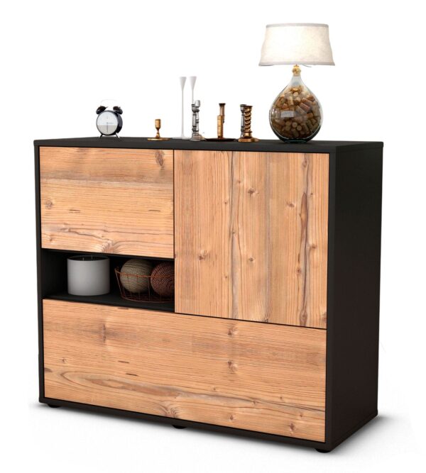 Sideboard Debora | Korpus Anthrazit | Front in Pinie Holz Optik | 92x79x35cm (BxHxT)