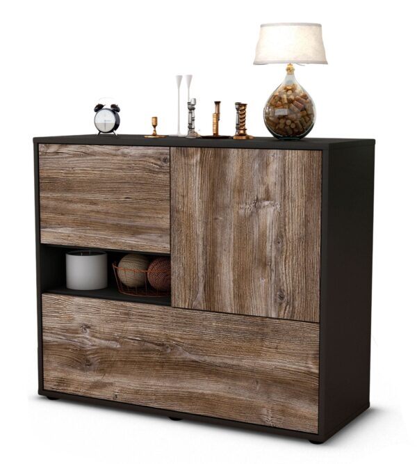 Sideboard Debora | Korpus Anthrazit | Front in Treibholz Holz Optik | 92x79x35cm (BxHxT)