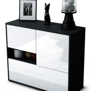Sideboard Debora | Korpus Anthrazit | Front in Hochglanz Weiß | 92x79x35cm (BxHxT)