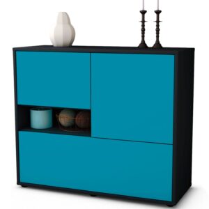Sideboard Debora | Korpus Anthrazit | Front in Türkis | 92x79x35cm (BxHxT)