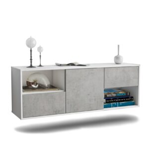 Lowboard Louisville | hängend | Korpus Weiß | Front in Beton Optik | 136x49x35cm (BxHxT)