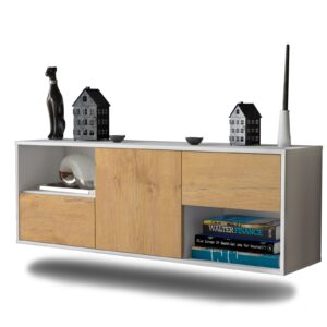 Lowboard Louisville | hängend | Korpus Weiß | Front in Eiche Holz Optik | 136x49x35cm (BxHxT)