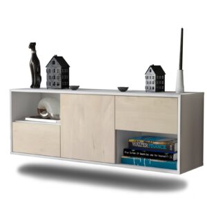 Lowboard Louisville | hängend | Korpus Weiß | Front in Zeder Holz Optik | 136x49x35cm (BxHxT)