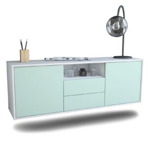 Lowboard Tucson | hängend | Korpus Weiß | Front in Mint | 136x49x35cm (BxHxT)