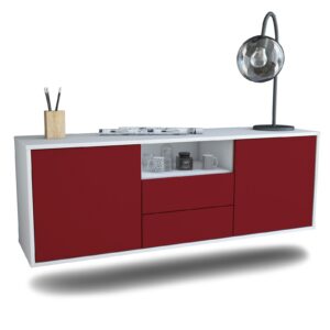 Lowboard Tucson | hängend | Korpus Weiß | Front in Bordeaux | 136x49x35cm (BxHxT)