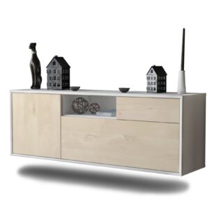 Lowboard Atlanta | hängend | Korpus Weiß | Front in Zeder Holz Optik | 136x49x35cm (BxHxT)