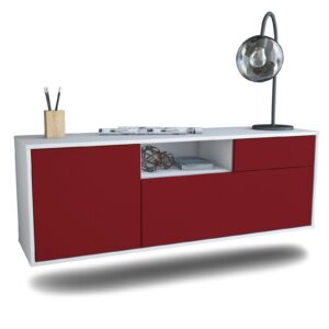 Lowboard Atlanta | hängend | Korpus Weiß | Front in Bordeaux | 136x49x35cm (BxHxT)