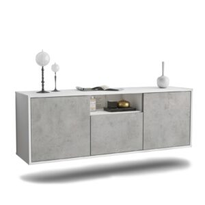 Lowboard Mesa | hängend | Korpus Weiß | Front in Beton Optik | 136x49x35cm (BxHxT)
