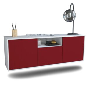 Lowboard Mesa | hängend | Korpus Weiß | Front in Bordeaux | 136x49x35cm (BxHxT)