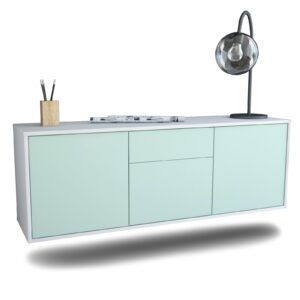 Lowboard Cleveland | hängend | Korpus Weiß | Front in Mint | 136x49x35cm (BxHxT)