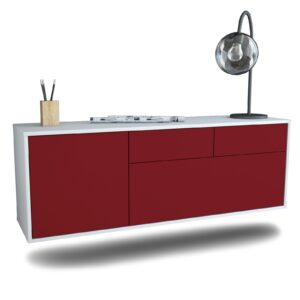 Lowboard Colorado Springs | hängend | Korpus Weiß | Front in Bordeaux | 136x49x35cm (BxHxT)