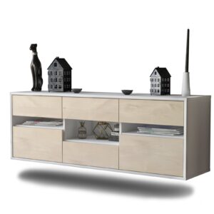 Lowboard Arlington | hängend | Korpus Weiß | Front in Zeder Holz Optik | 136x49x35cm (BxHxT)