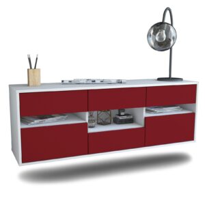 Lowboard Arlington | hängend | Korpus Weiß | Front in Bordeaux | 136x49x35cm (BxHxT)