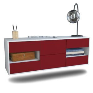 Lowboard Wichita | hängend | Korpus Weiß | Front in Bordeaux | 136x49x35cm (BxHxT)