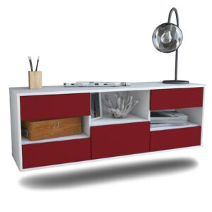 Lowboard Santa Ana | hängend | Korpus Weiß | Front in Bordeaux | 136x49x35cm (BxHxT)