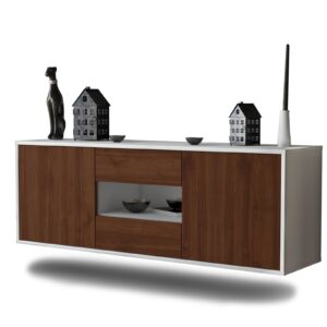 Lowboard Tampa | hängend | Korpus Weiß | Front in Walnuss Holz Optik | 136x49x35cm (BxHxT)