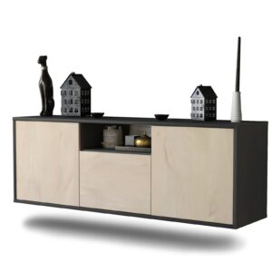 Lowboard Mesa | hängend | Korpus Anthrazit | Front in Zeder Holz Optik | 136x49x35cm (BxHxT)