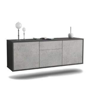 Lowboard Cleveland | hängend | Korpus Anthrazit | Front in Beton Optik | 136x49x35cm (BxHxT)