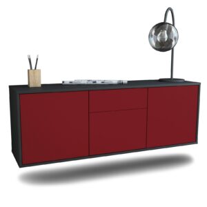 Lowboard Cleveland | hängend | Korpus Anthrazit | Front in Bordeaux | 136x49x35cm (BxHxT)