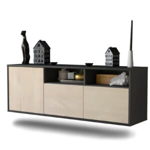 Lowboard Omaha | hängend | Korpus Anthrazit | Front in Zeder Holz Optik | 136x49x35cm (BxHxT)