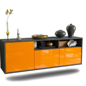 Lowboard Omaha | hängend | Korpus Anthrazit | Front in Hochglanz Orange | 136x49x35cm (BxHxT)
