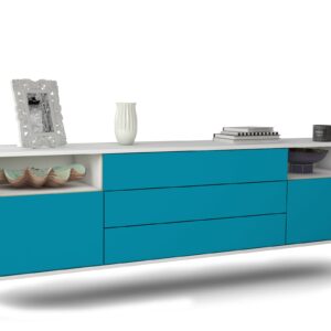 Lowboard Krefeld | hängend | Korpus Weiß | Front in Türkis | 180x49x35cm (BxHxT)