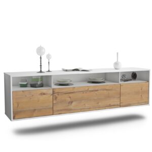 Lowboard Durham | hängend | Korpus Weiß | Front in Pinie Holz Optik | 180x49x35cm (BxHxT)