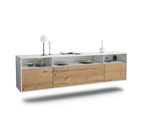 Lowboard Durham | hängend | Korpus Weiß | Front in Pinie Holz Optik | 180x49x35cm (BxHxT)