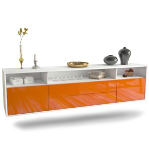 Lowboard Laredo | hängend | Korpus Weiß | Front in Hochglanz Orange | 180x49x35cm (BxHxT)