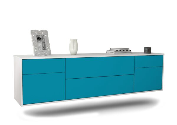 Lowboard Chula Vista | hängend | Korpus Weiß | Front in Türkis | 180x49x35cm (BxHxT)