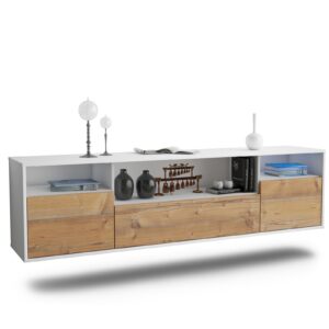 Lowboard Winston-Salem | hängend | Korpus Weiß | Front in Pinie Holz Optik | 180x49x35cm (BxHxT)