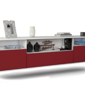 Lowboard Winston-Salem | hängend | Korpus Weiß | Front in Bordeaux | 180x49x35cm (BxHxT)
