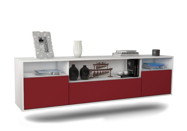 Lowboard Winston-Salem | hängend | Korpus Weiß | Front in Bordeaux | 180x49x35cm (BxHxT)