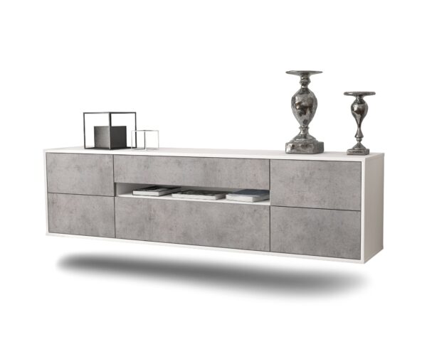 Lowboard Reno | hängend | Korpus Weiß | Front in Beton Optik | 180x49x35cm (BxHxT)