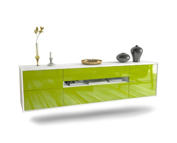 Lowboard Reno | hängend | Korpus Weiß | Front in Hochglanz Grün | 180x49x35cm (BxHxT)