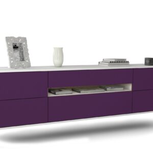 Lowboard Reno | hängend | Korpus Weiß | Front in Lila | 180x49x35cm (BxHxT)