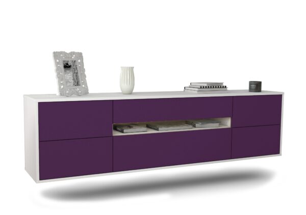 Lowboard Reno | hängend | Korpus Weiß | Front in Lila | 180x49x35cm (BxHxT)