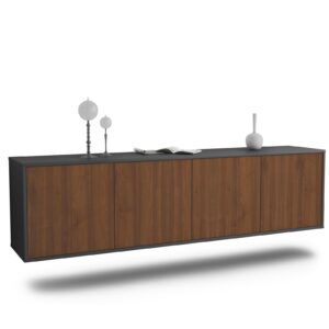Lowboard Anaheim | hängend | Korpus Anthrazit | Front in Walnuss Holz Optik | 180x49x35cm (BxHxT)