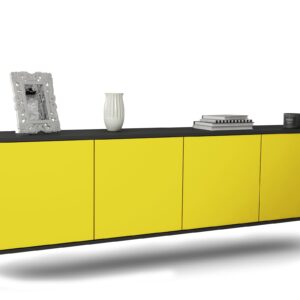 Lowboard Anaheim | hängend | Korpus Anthrazit | Front in Gelb | 180x49x35cm (BxHxT)
