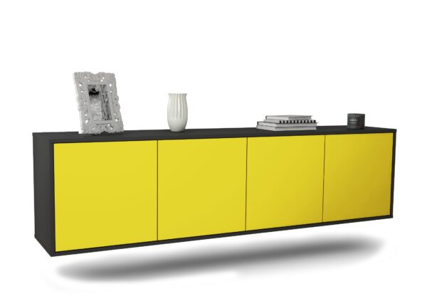 Lowboard Anaheim | hängend | Korpus Anthrazit | Front in Gelb | 180x49x35cm (BxHxT)