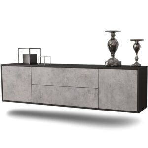 Lowboard Cincinnati | hängend | Korpus Anthrazit | Front in Beton Optik | 180x49x35cm (BxHxT)