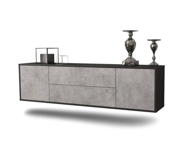 Lowboard Cincinnati | hängend | Korpus Anthrazit | Front in Beton Optik | 180x49x35cm (BxHxT)