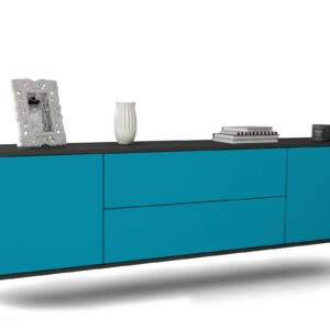 Lowboard Cincinnati | hängend | Korpus Anthrazit | Front in Türkis | 180x49x35cm (BxHxT)