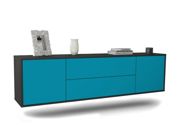 Lowboard Cincinnati | hängend | Korpus Anthrazit | Front in Türkis | 180x49x35cm (BxHxT)